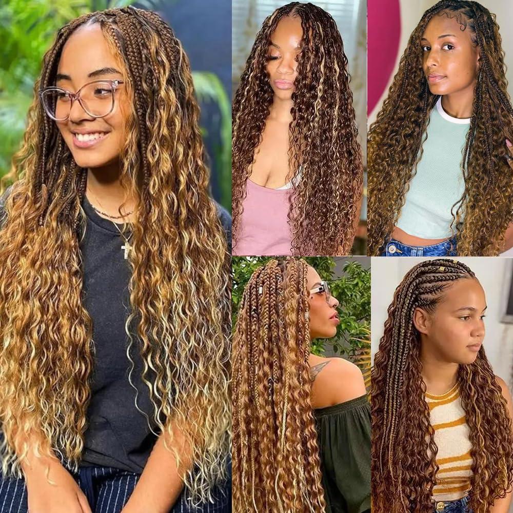 PECWU Deep Wave Bulk Human Hair for Braiding 100 Percent Human Braiding Hair for Boho Braids Unprocessed Virgin Hair Highlight 4/27 Wet and Wavy Braiding Hair No Weft Boho Knotless Braid 1bundle/50g (18\")