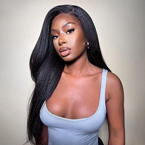 ISEE ISEE HAIR Lace Front Wigs Human Hair Kinky Straight Wear & Go Glueless Wigs Natural Hairline Pre Cut HD Lace Closure Wig Beginner Friendly 180% Density 20 Inch