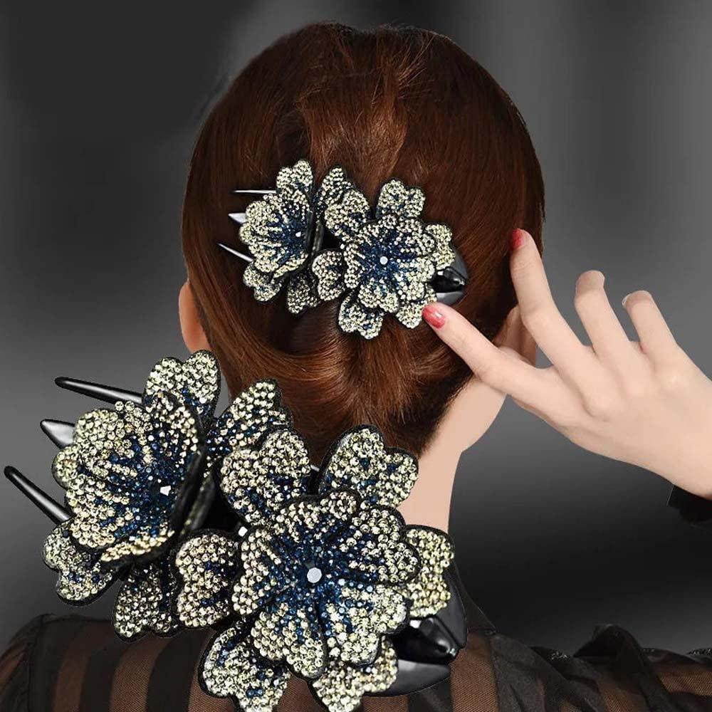 Generic Rhinestone Flower Hair Clips Duckbill Clip Ponytail Holder Diamond Hair Barrettes for Women Girls Thin Thick Long Hair Accessories(G)