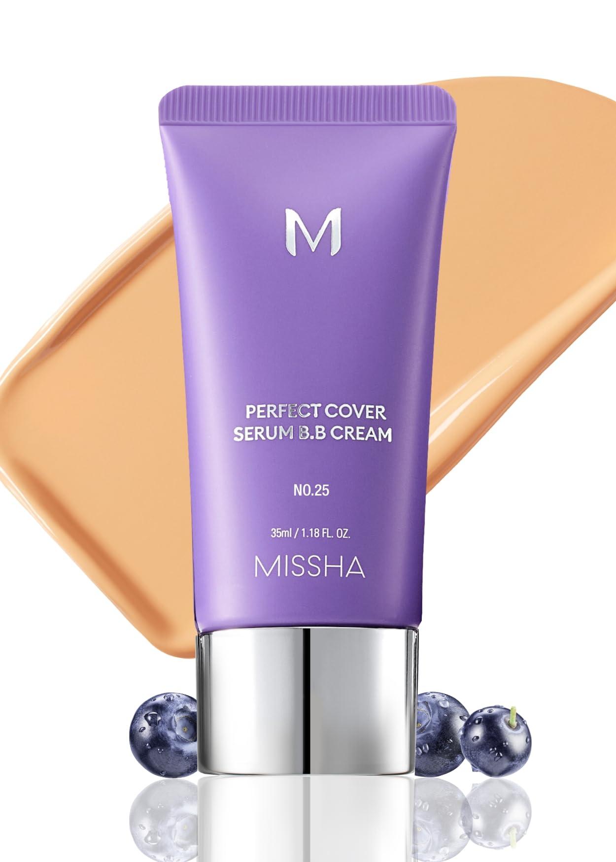 MISSHA MISSHA M PERFECT COVER SERUM BB CREAM No.25 Warm Beige, Skin Care Foundation Makeup, Tinted Moisturizer, Superfood Complex, Buildable Coverage, Glass Skin, Paraben Free, 1.18 Fl oz