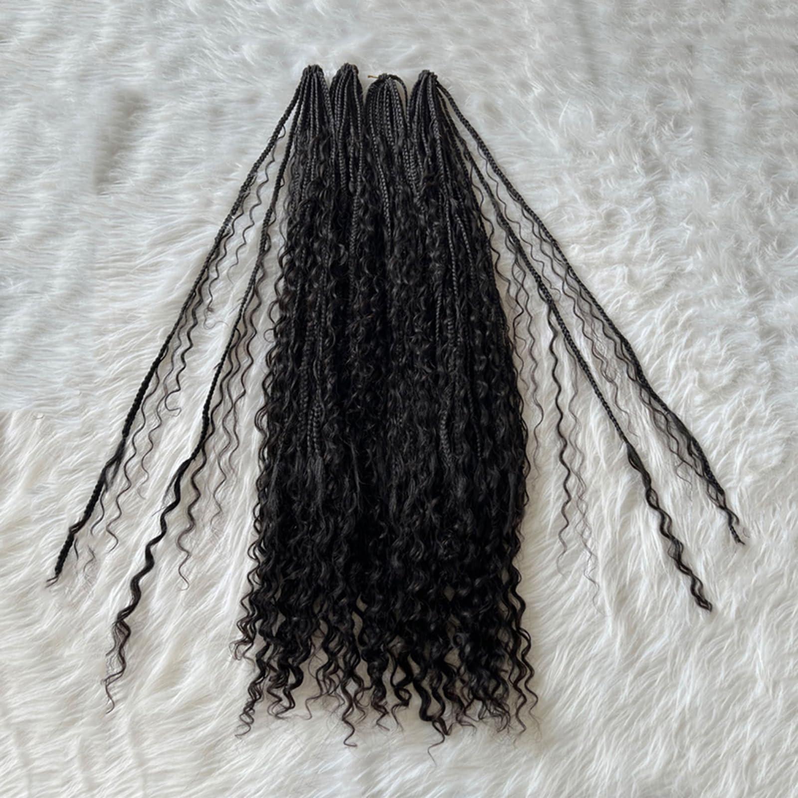 CHARMING YOU Boho Box Braids Crochet With Human Hair Curls Synthetic Braiding Pre-looped Goddess Hair Extensions Boho Knotless Braids for Women 18 Inch 40Strands