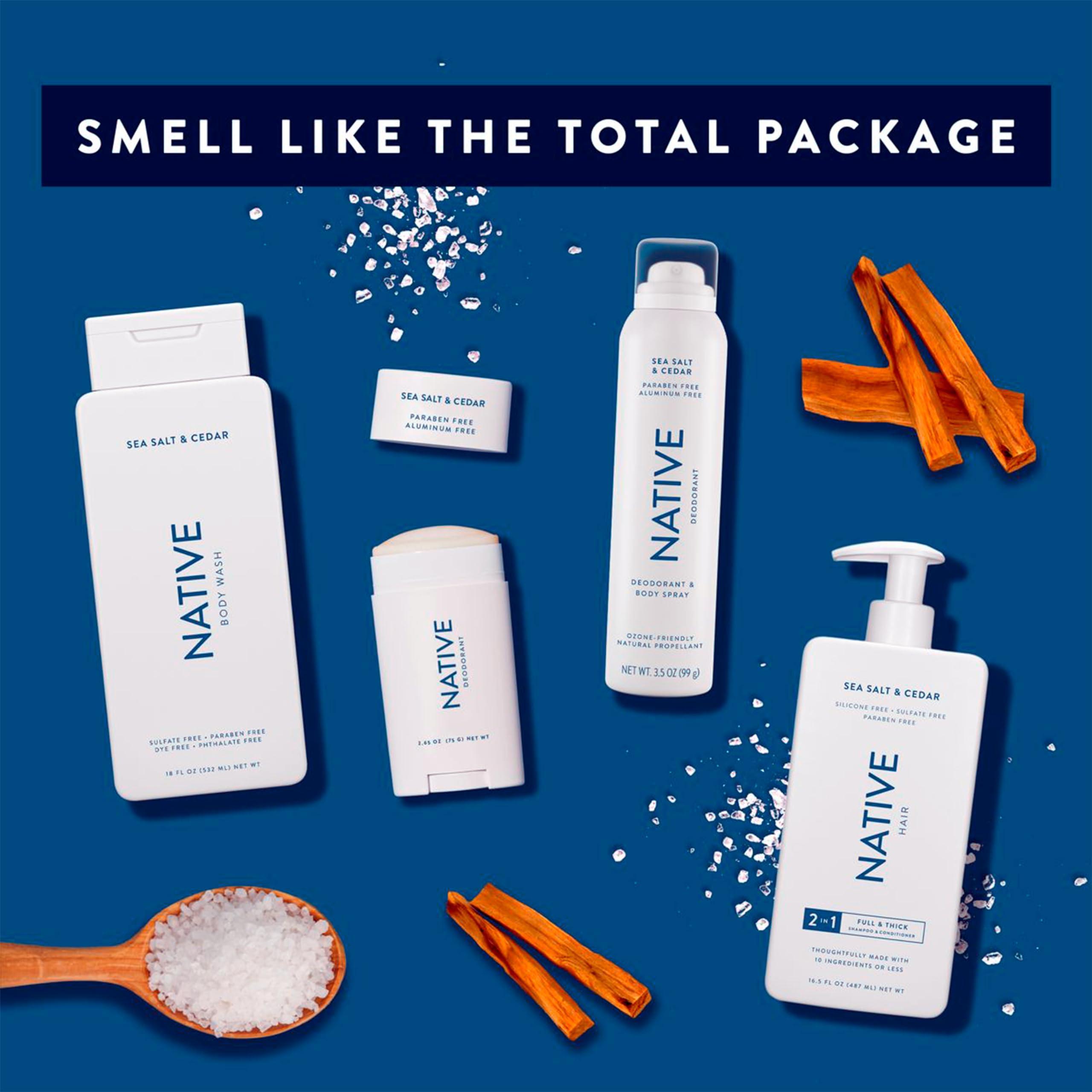 Hair Care And Body Wash Native - Hair and Body Wash - 2 in 1 Shampoo and Conditioner And Body Wash - Sea Salt & Cedar - Contain Naturally Derived Ingredients | All Hair - 16.5 and 18 FLOz - Pack Of 02