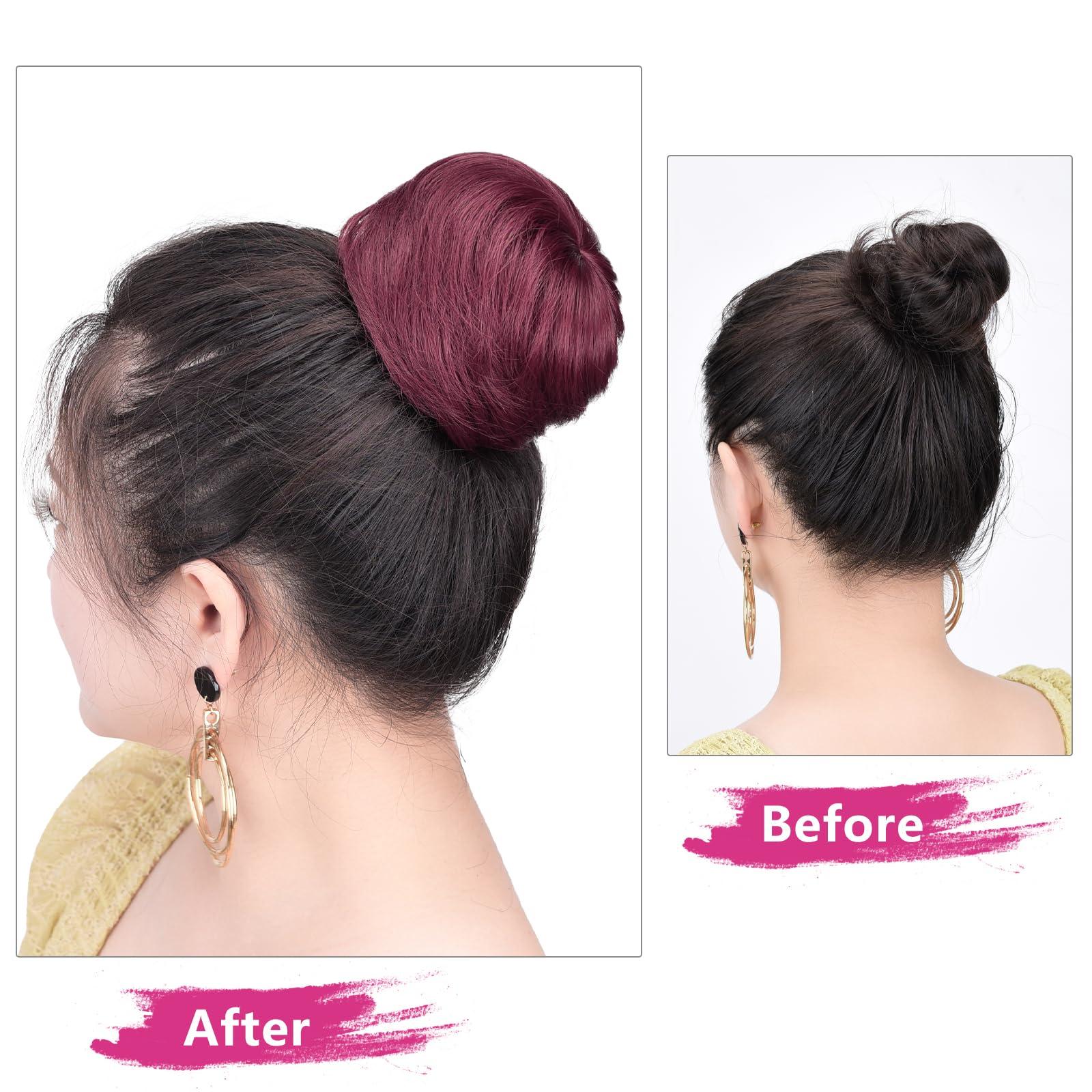HSPCYGG HSPCYGG Hair Buns 2PCS Burgundy Hair Piece Fake Hair Bun For Workplace Bridal Wedding Wine red Hair Updo For Women&Grils Hairpiece