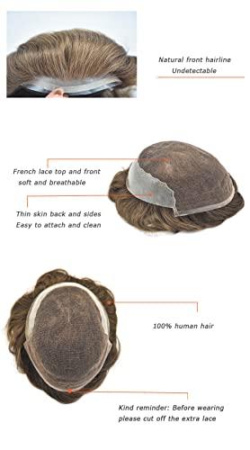 Dr hair Toupee For Men Q6 Lace Front Hair Pieces Unprocessed Virgin Human Hair System For Men Bleached Knots And Natural Hairline Mens Toupee Hair Unit, 7x9, 3.0 Ounce