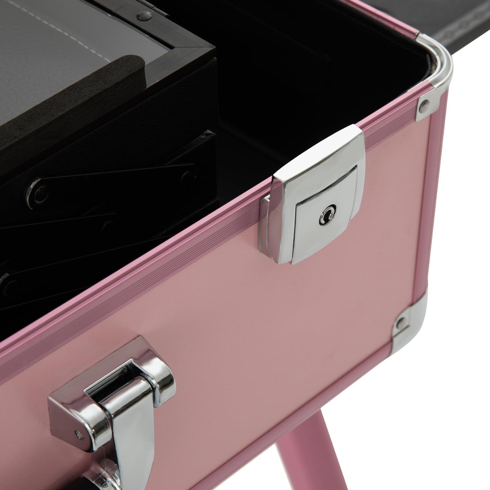 YIYIONCE YIYIONCE Trolley Makeup Train Case, Professional Makeup Case with LED Lights, Bluetooth & Wheels, Portable Rolling Makeup/Salon Station for Professional Use (Pink)| US STOCK