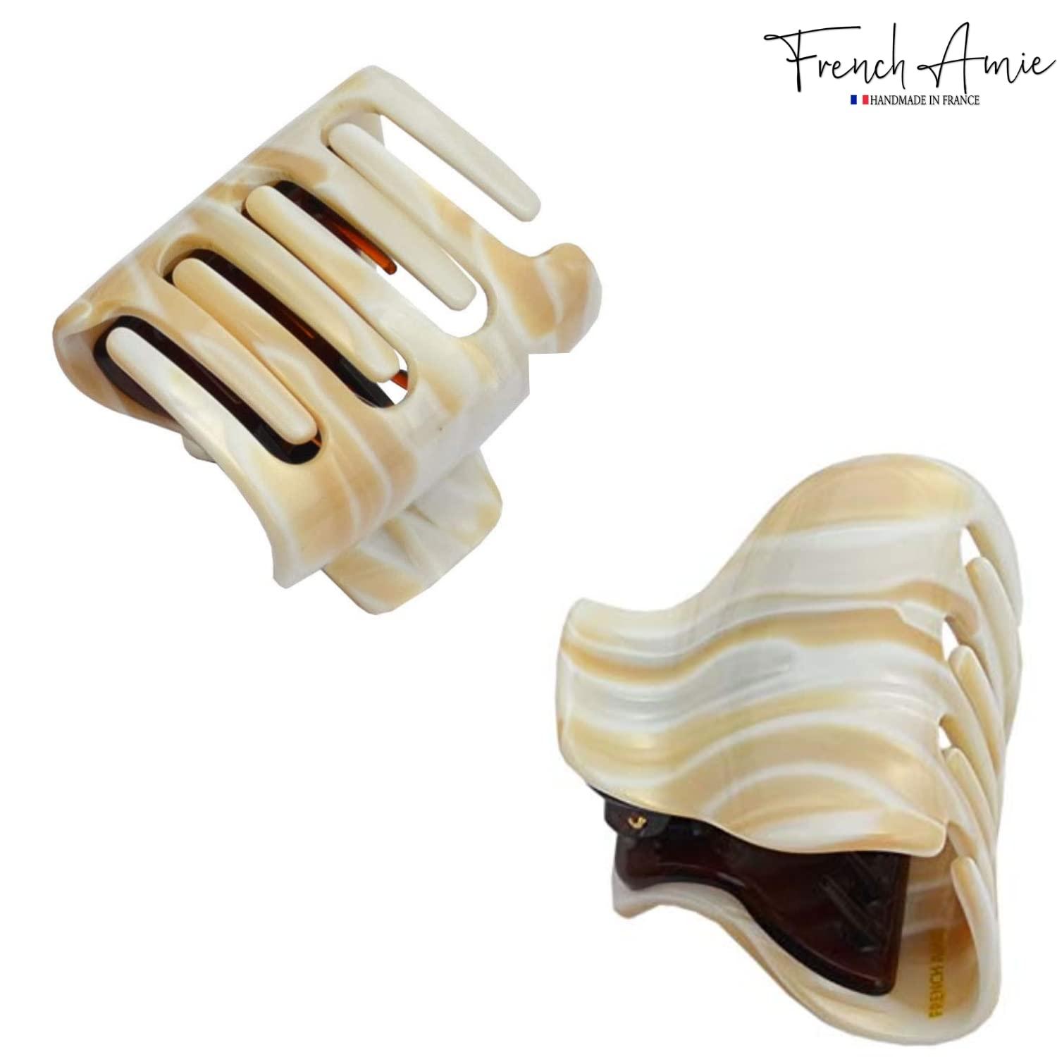 French Amie French Amie Big Fat Marble Cream Off White Handmade Jaw Hair Grip Claw Clips Clamps for Women and Girls for Thick Hair (5 cm / 2 Inch)