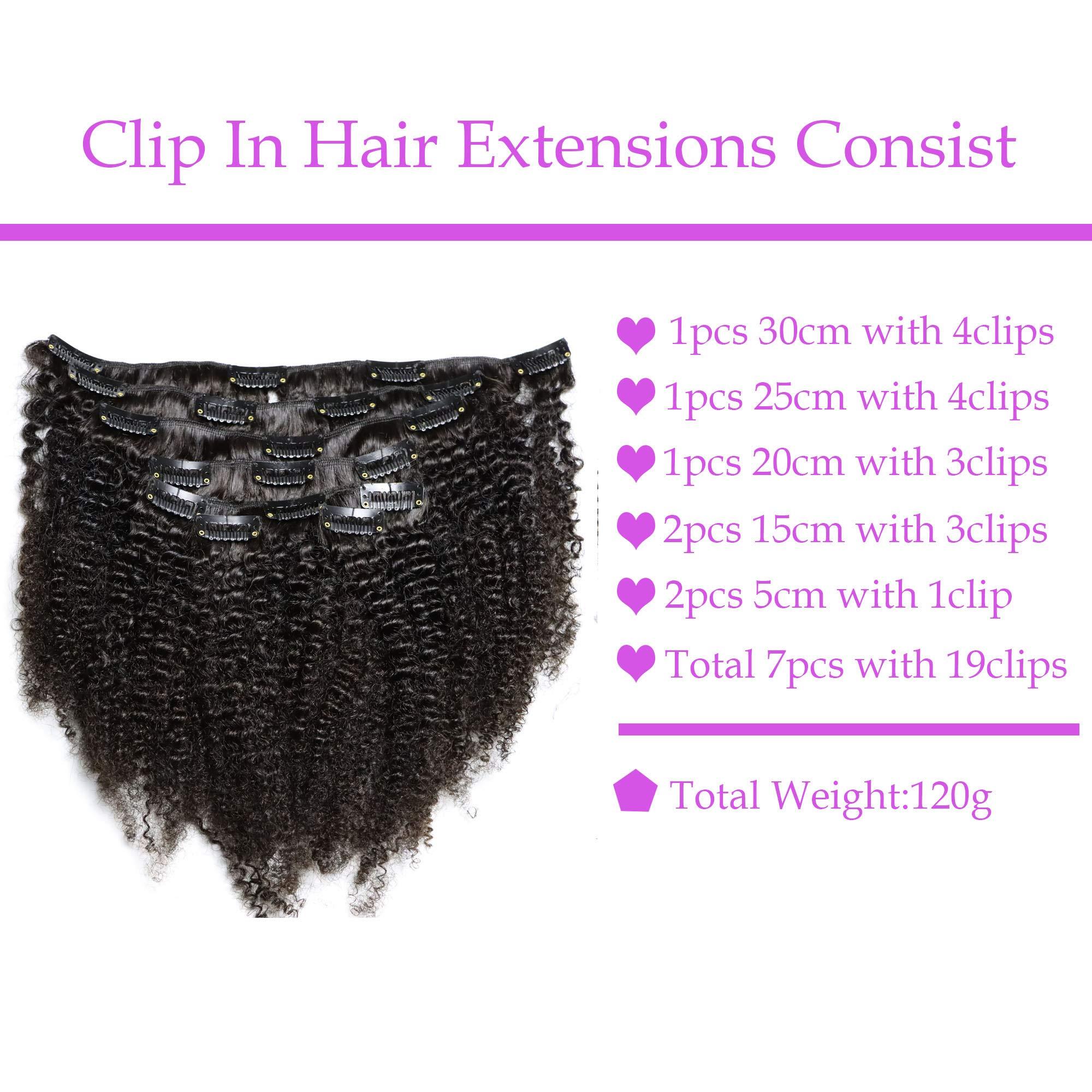 IXTUYLL IXTUYLL Virgin Human Hair Clip In Extensions 4C Afro Kinky Curly Kinky Straight 120 Grams Clip Ins Hair Extensions Real Human Hair Curls (Natural Black Afro Curly Clip In Hair, 20 Inch 120g)