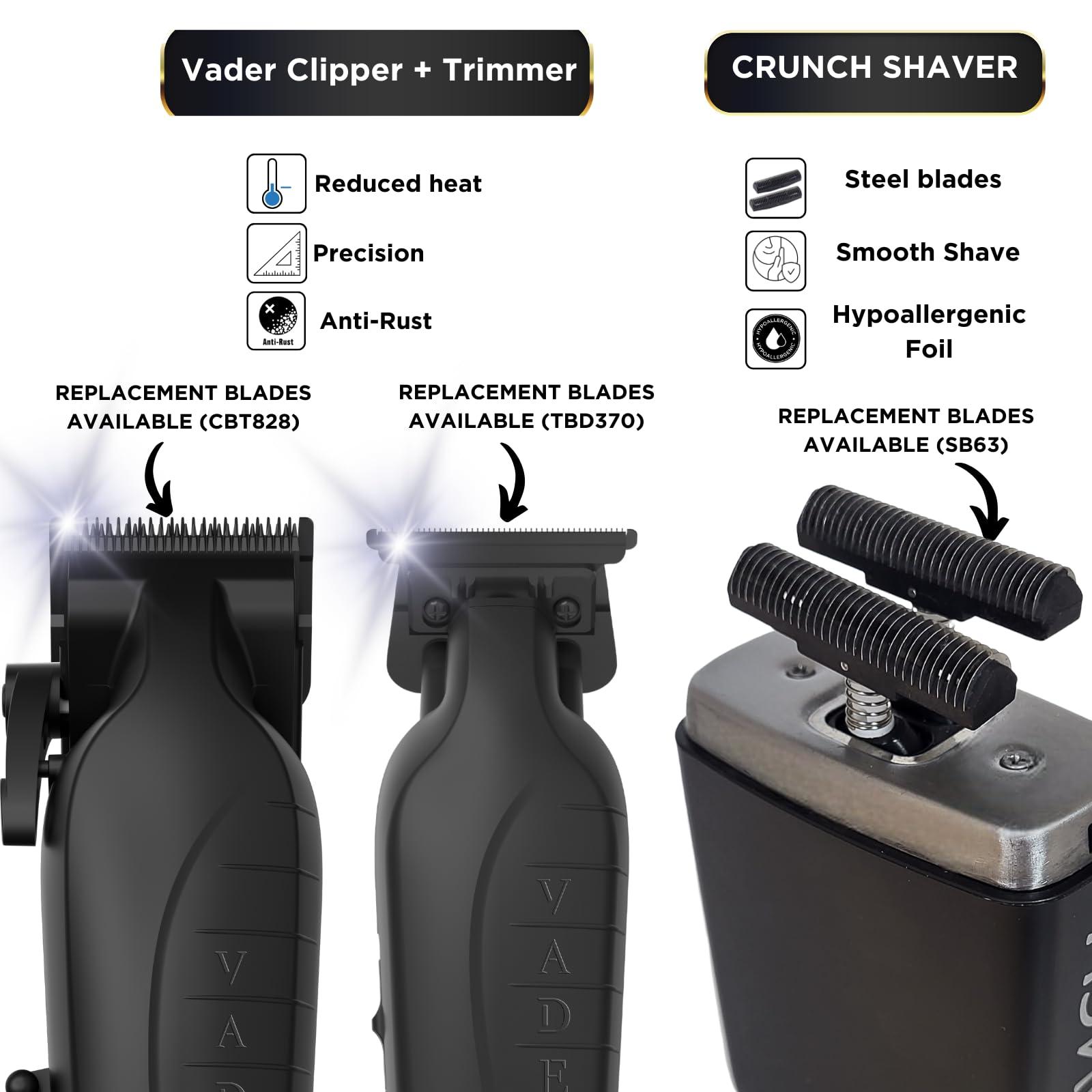 Supreme Trimmer Supreme Trimmer Vader Clipper, Vader Trimmer & Crunch Foil Shaver | Professional Beard Trimmer, Men's Clippers | 3 in 1 Set, Black