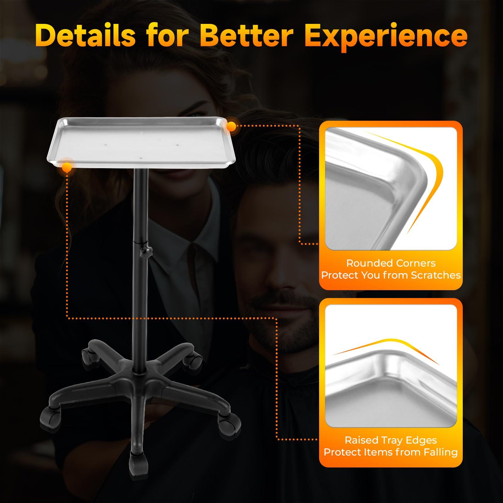 DYRABREST Professional Mobile Beauty Trolley Cart - Aluminum Salon Tray with Silent Wheels, Multi-Functional Rolling Station for Tattoo, Hairdressing & Nail Salon Equipment Storage, (Sliver)