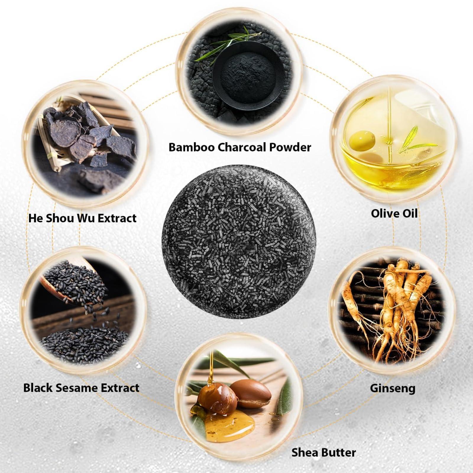 FROBON Gray Hair Reverse Bar(2 pcs)Grey Hair Shampoo Bar for Men and WomenBlack Soap for Grey Hair,Hair Darkening Soap-Deeply Nourishing Ingredients