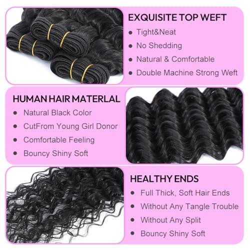 Uesoels Deep Wave Human Hair Bundles 30 Inch Bundles Human Hair Brazilian Virgin Weave Bundles Human Hair Unprocessed Brazilian Virgin Weave Bundles