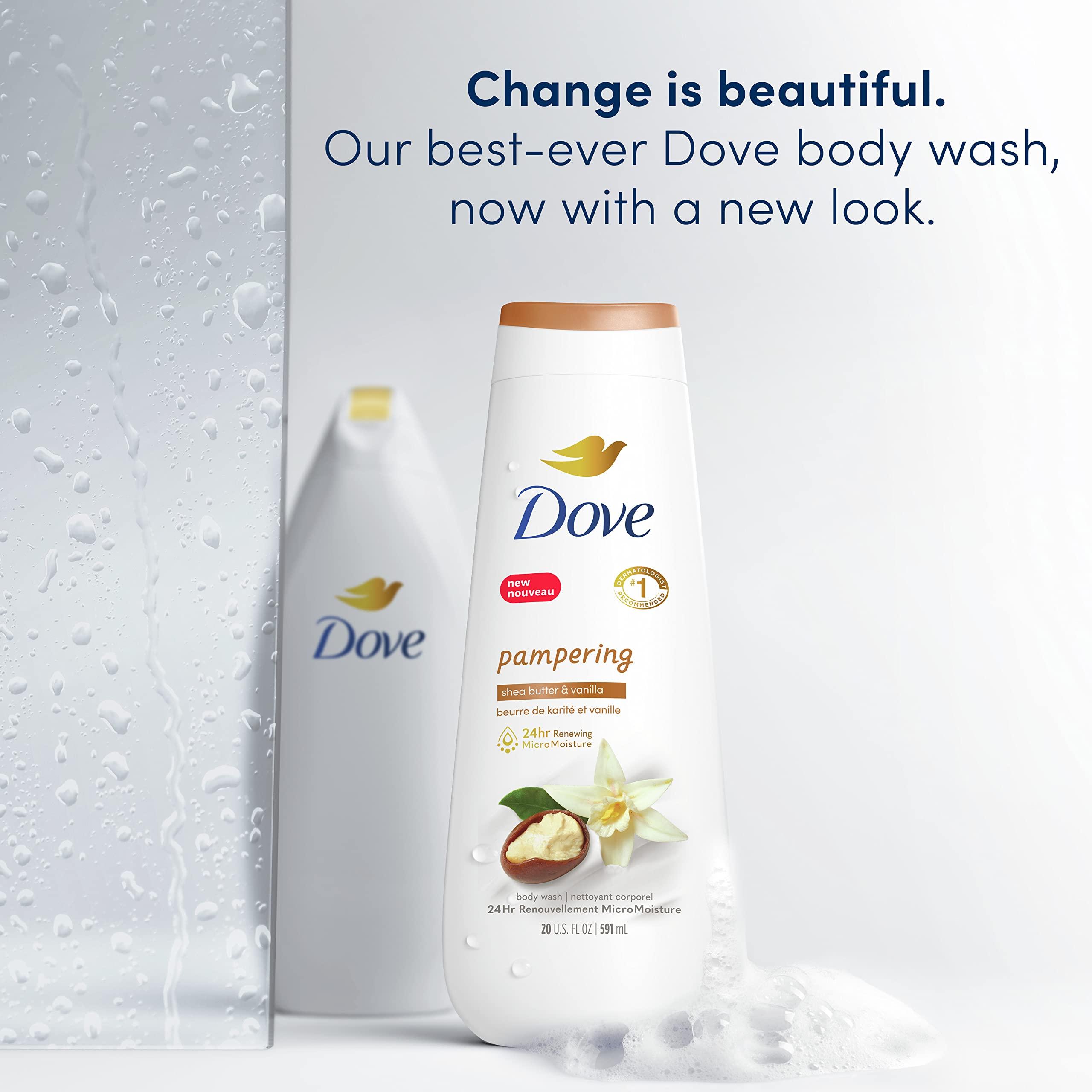 Dove Dove Body Wash 4 Count Pampering Shea Butter & Vanilla for Renewed, Healthy-Looking Skin Gentle Skin Cleanser with 24hr Renewing MicroMoisture 20 oz