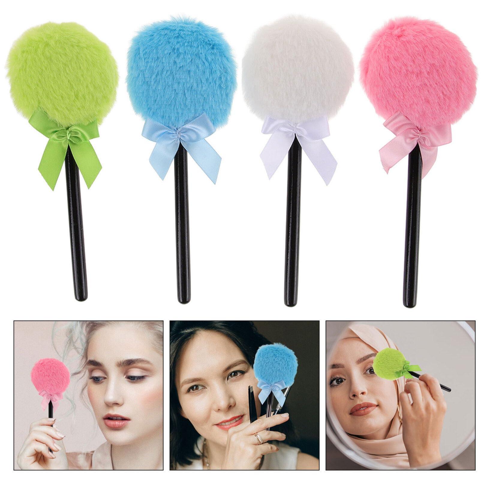 Beavorty Beavorty Powder Puff with Handle 4pcs Powder Puff Lollipop Fluffy Plush Puff with Ribbon Bow and Handle Fuzzy Cosmetic Powder Puff for Women Girls Loose Powder Puff