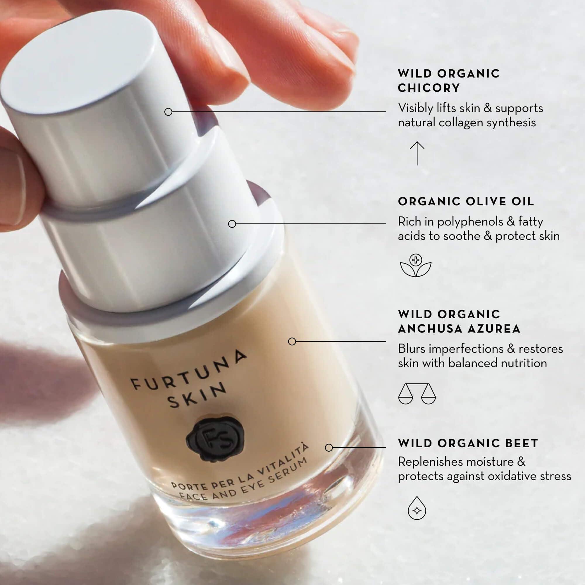 Furtuna Skin Face & Eye Serum - Dual-Use Formula to Lift, Reduce Puffiness and Even Tone, Wild-Foraged Botanicals, Vegan, Dermatologist Tested, EWG Verified, 15ml