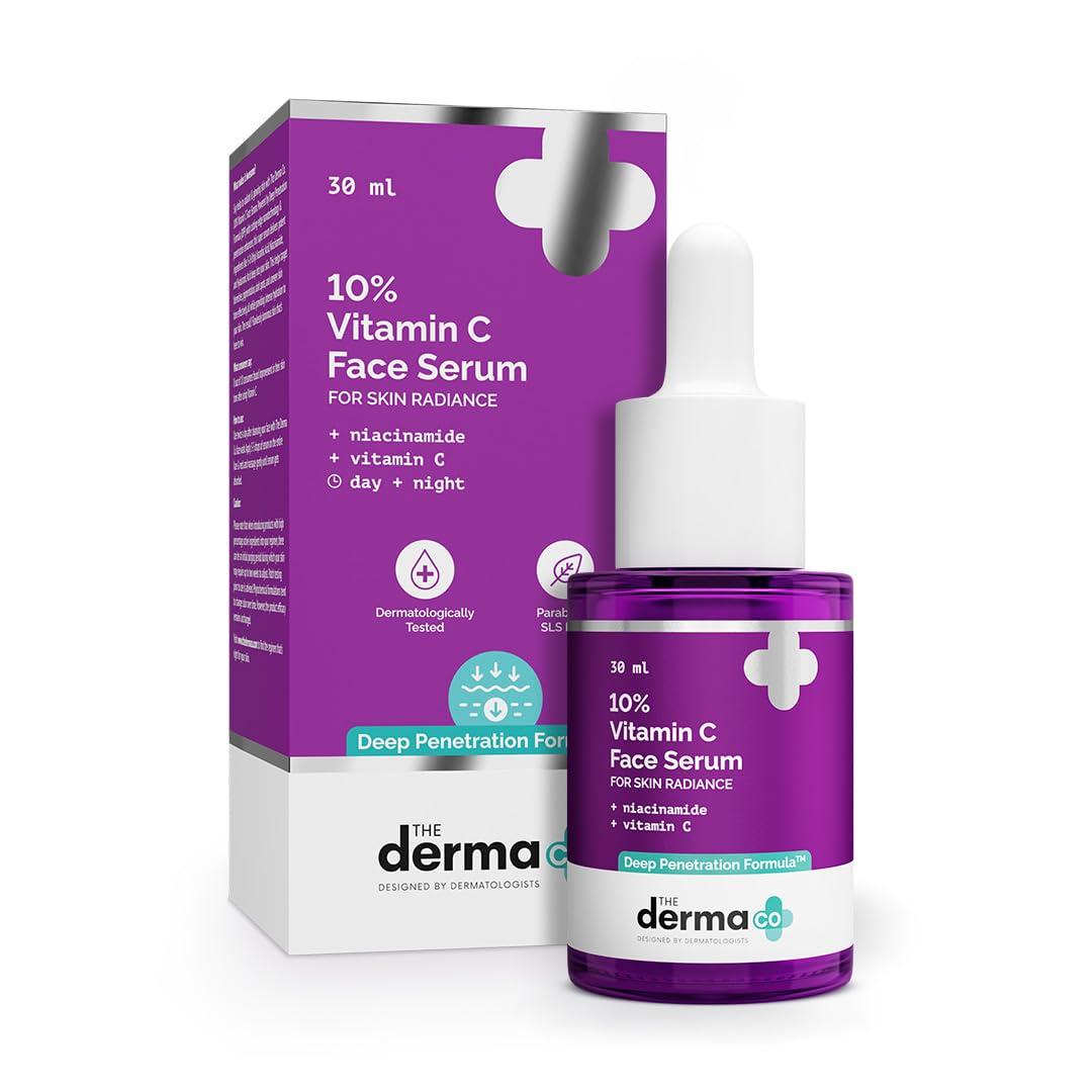 The Derma Co The Derma Co 10% Vitamin C Face Serum | Helps Restore Natural Glow | Tightens Pores & Hydrates Dry, Dull Skin | Radiance Serum for All Skin Types | 1.01 Fl Oz/30ml