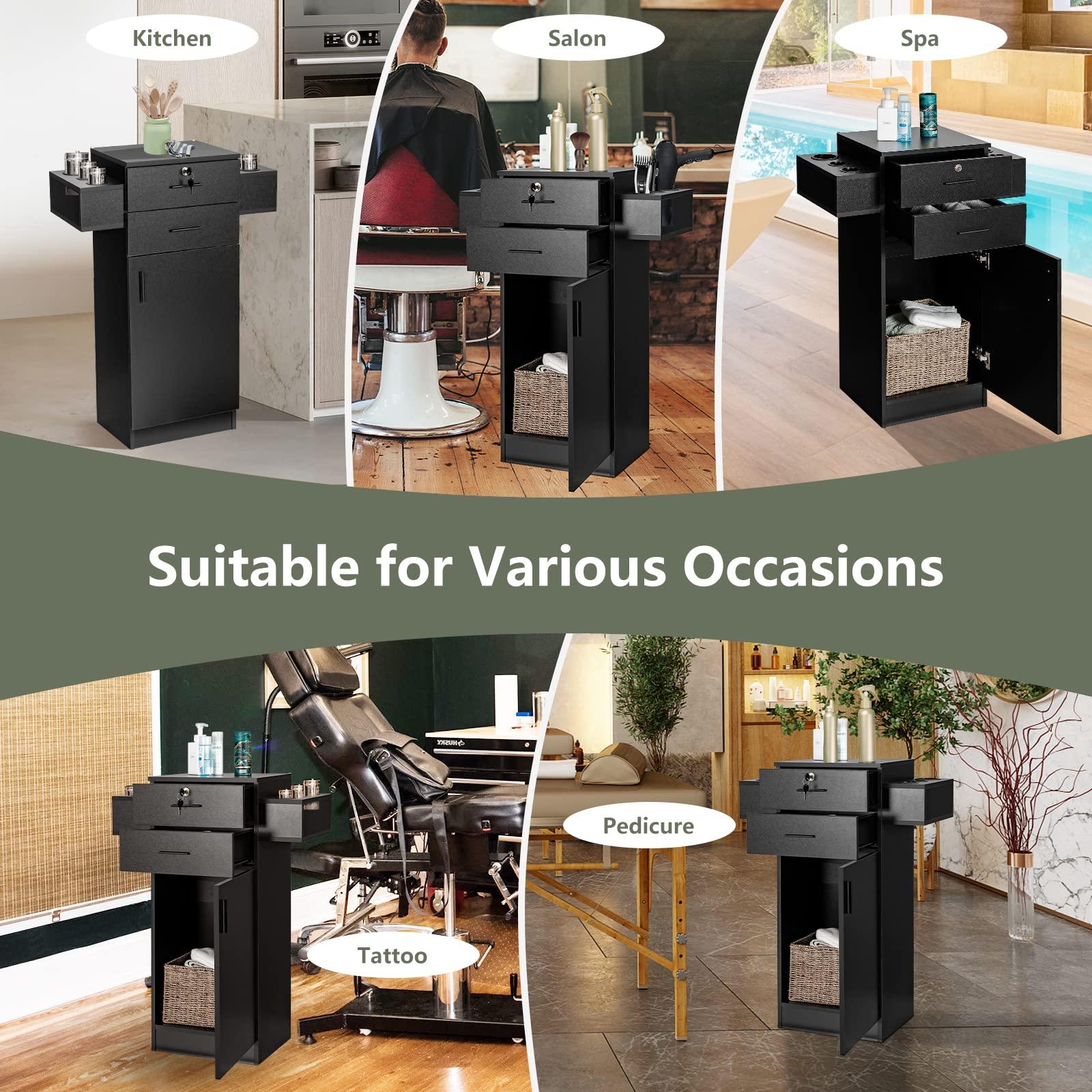 LOKO LOKO Beauty Salon Storage Cabinet for Hair Stylist, Barber Salon Station with 6 Dryer Holders, 1 Lockable Drawer, 1 Cabinet & Anti-toppling Device, Spa Equipment Barber Station for Spa & Salon