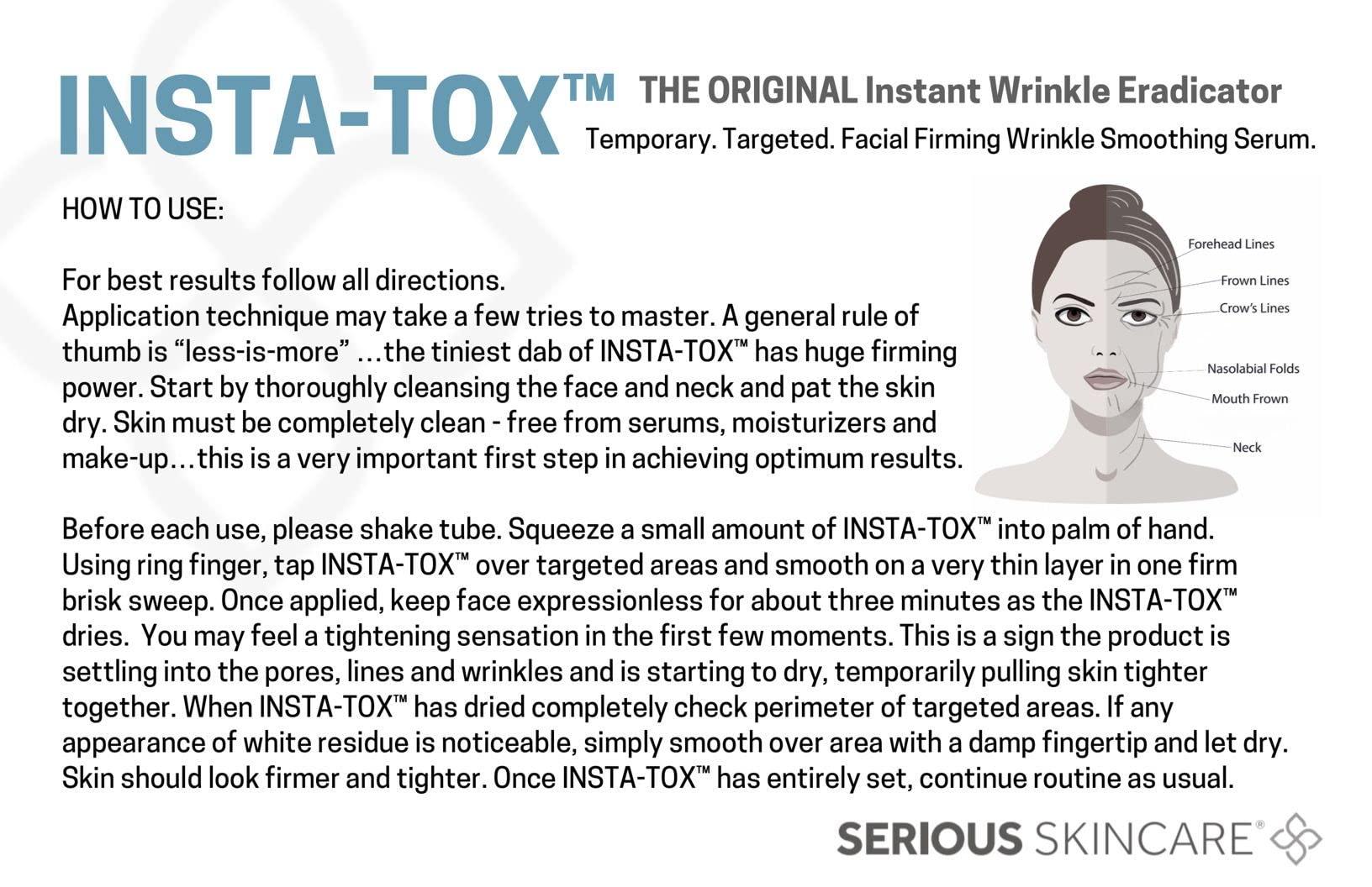 Serious Skincare Serious Skincare INSTA-TOX Instant Wrinkle Smoothing Serum - Improves appearance of Fine Lines & Wrinkles - Temporary Skin Tightener - Instant Line Filler - Two .75 Fl Oz Tubes (2Pack)