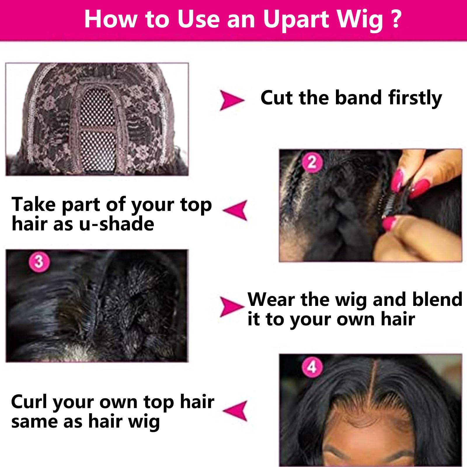 Generic Generic U Part Human Hair Wigs, Honey Blonde Highlight Brown Loose Wave UPart Wig Middle Part U Shape Clips in Half Wig 180% Density for Black Women, 16 Inch