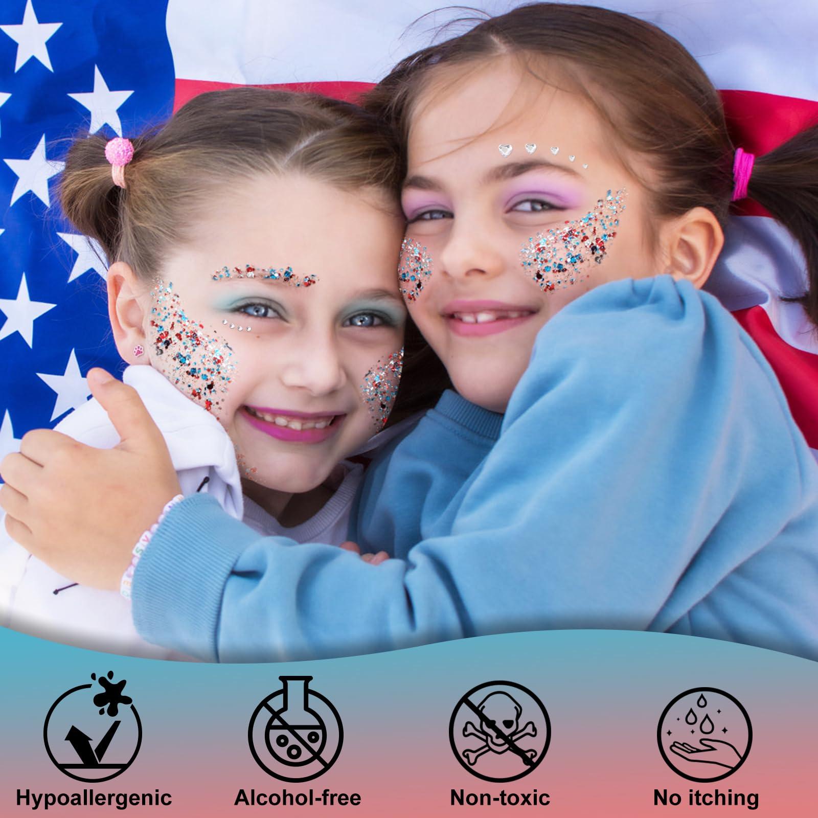 Drawdart Drawdart USA Flag Pride Body Glitter,4th of July Hair Glitter Gel,Festival Rave Glitter Face Makeup,Sparkling Chunky Body Glitters,Independence Day Patriotic Accessories,50ml