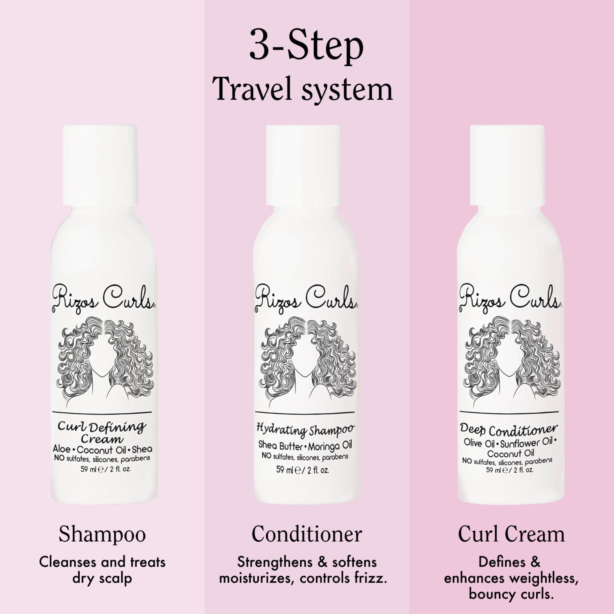 Rizos Curls Rizos Curls Trio Travel Curl Kit, Includes Travel Hydrating Shampoo, Travel Deep Conditioner, Travel Curl Cream, Gently Cleanse, Hydrate and Style, For All Curl Patterns 2a - 4c, 3 pack of 2 oz