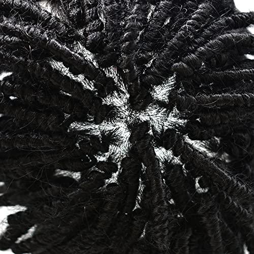 SINGA HAIR Afro Braids Toupee For Black Men Crochet Braids African American Men Hair Replacement System Dreadlock Human Hair Toupee Afro Hair Unit Locs Braided For Black Men (10\'\' Hair, 1 Jet Black)