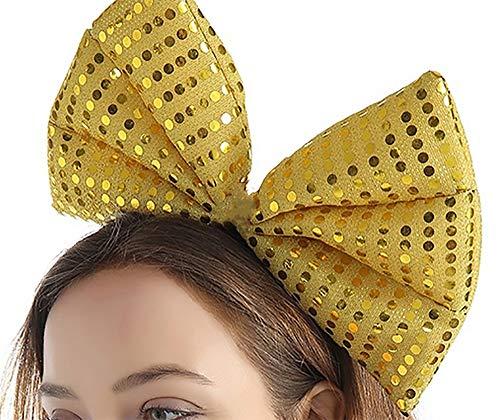 BesYouSel BesYouSel 2Pcs Sequin Headband Bow knot Sequined Headbands Elastic Christmas Costume Headbands Gold for Christmas Party and Holiday Party Supplies