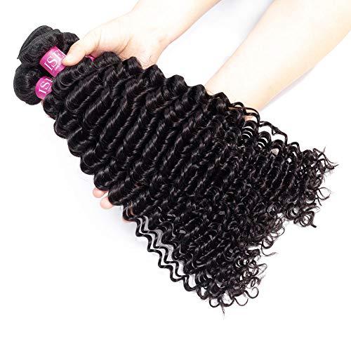 ISEE ISEE Hair 8A Grade Brazilian Deep Wave Virgin Hair Brazilian Curly Human Hair Weave 3 Bundles With 4"x4" Lace Closure Unprocessed Natural Human Hair Extensions (121416&10closure)