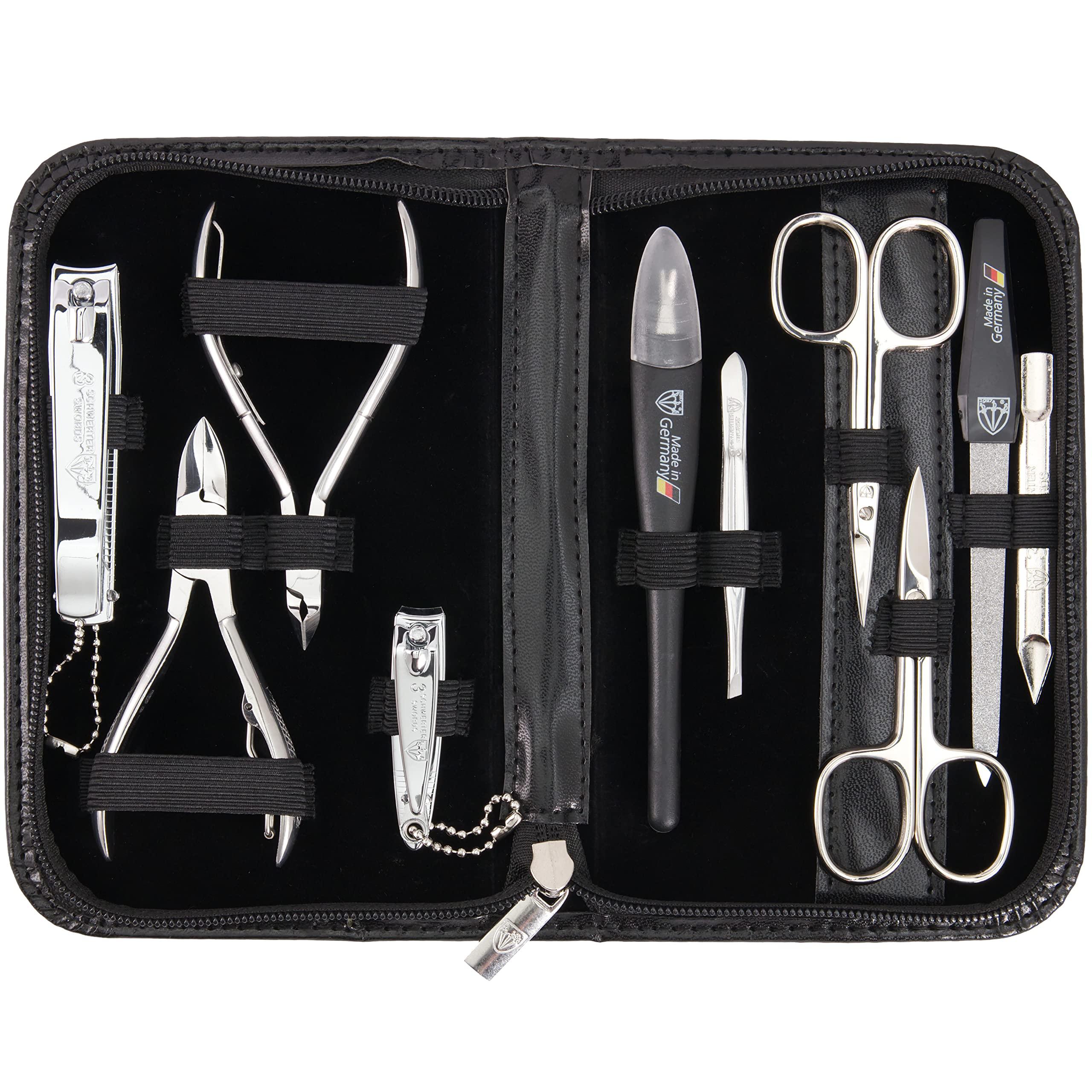 3 Swords Germany 3 Swords Germany - brand quality 10 piece manicure pedicure grooming kit set for professional finger & toe nail care scissors clipper fashion leather case in gift box, Made by 3 Swords (00286)