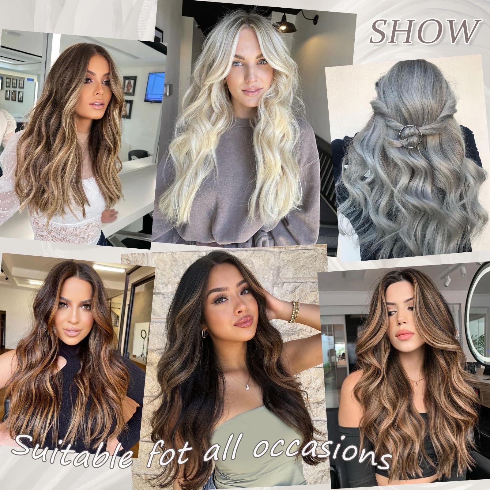 Beelu Clip in Hair Extensions for Women 7PCS Dirty Blonde with Highlights Long Wavy Curly Hair Extension 20 Inch Natural Synthetic Hair Extension Hairpieces for Daily Use