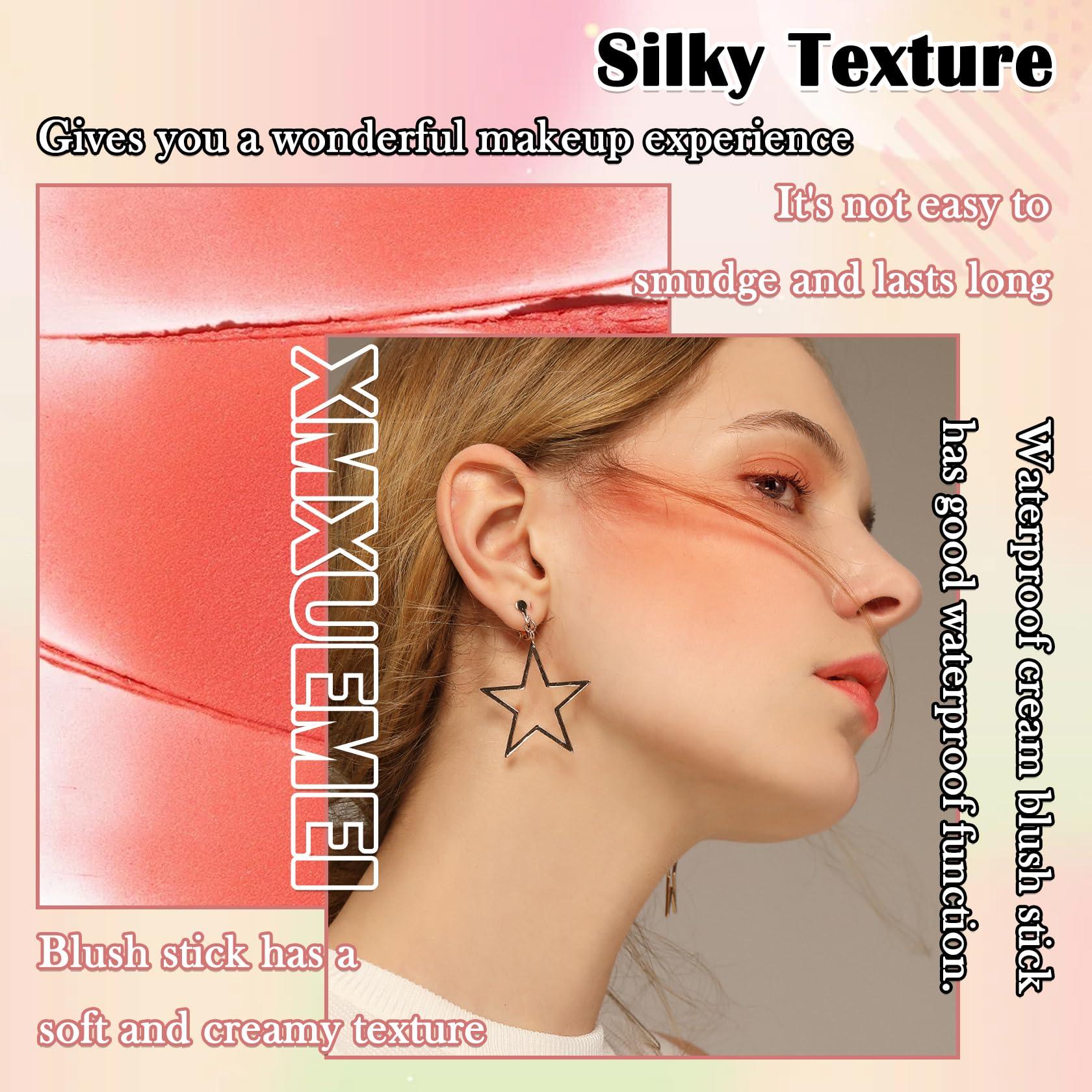 XMXueMei Pink Blush Stick,Lightweight Cream Blush Stick Long Lasting Waterproof Multi Use Makeup Blush Stick for Lips & Cheeks & Face,Waterproof Moisturizing Face Blush for All Skin Tones