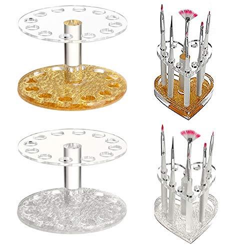 LIXIATIAN LIXIATIAN 12 Holes Makeup Brush Holder Organizer, Acrylic Nail Art Brush Desktop Display Holder Shelf, Pen Stand Storage Rack for Home Office (Heart,Silver)