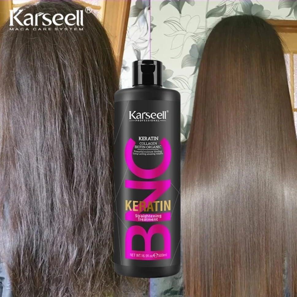 Karseell Karseell Keratin Straightening Treatment with Organic Biotin Shampoo, Collagen Detangle Conditioner, Relax and Repair Dry Damaged Hair, BNC Professional Results (50.7 fl oz), Black