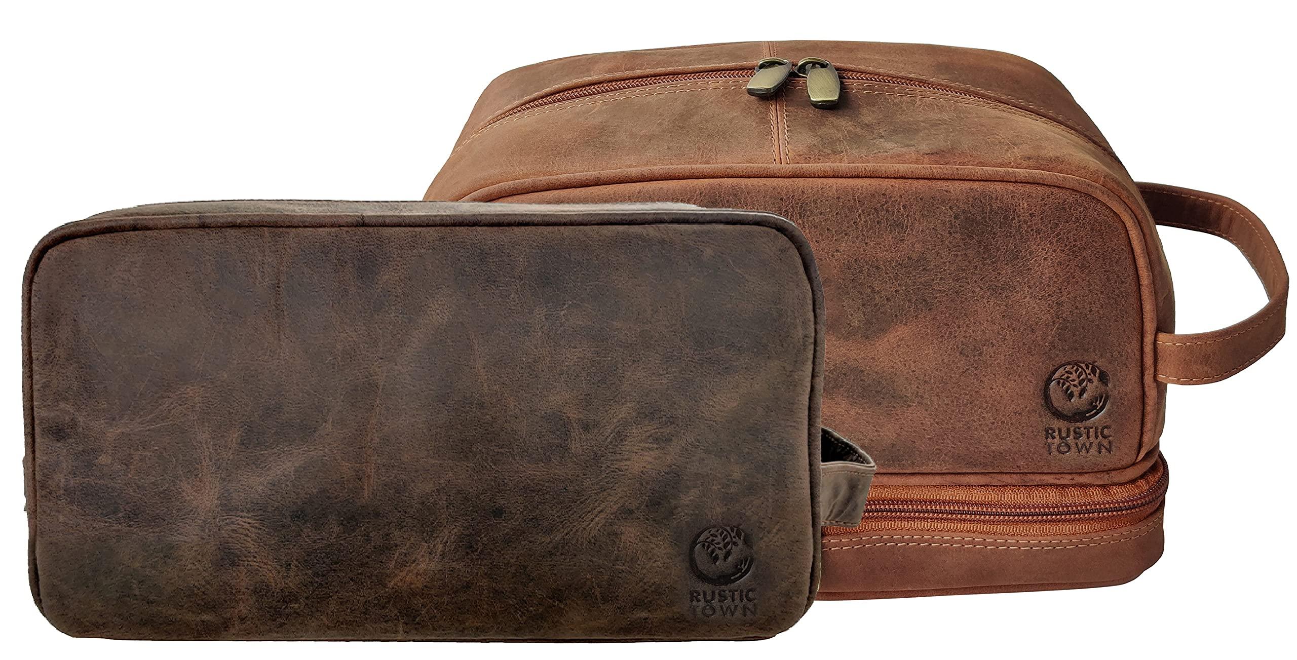 RUSTIC TOWN RUSTIC TOWN Handcrafted Premium Leather Toiletry Bag Combo - The Best Masculine Travel Gifts For Men and Women