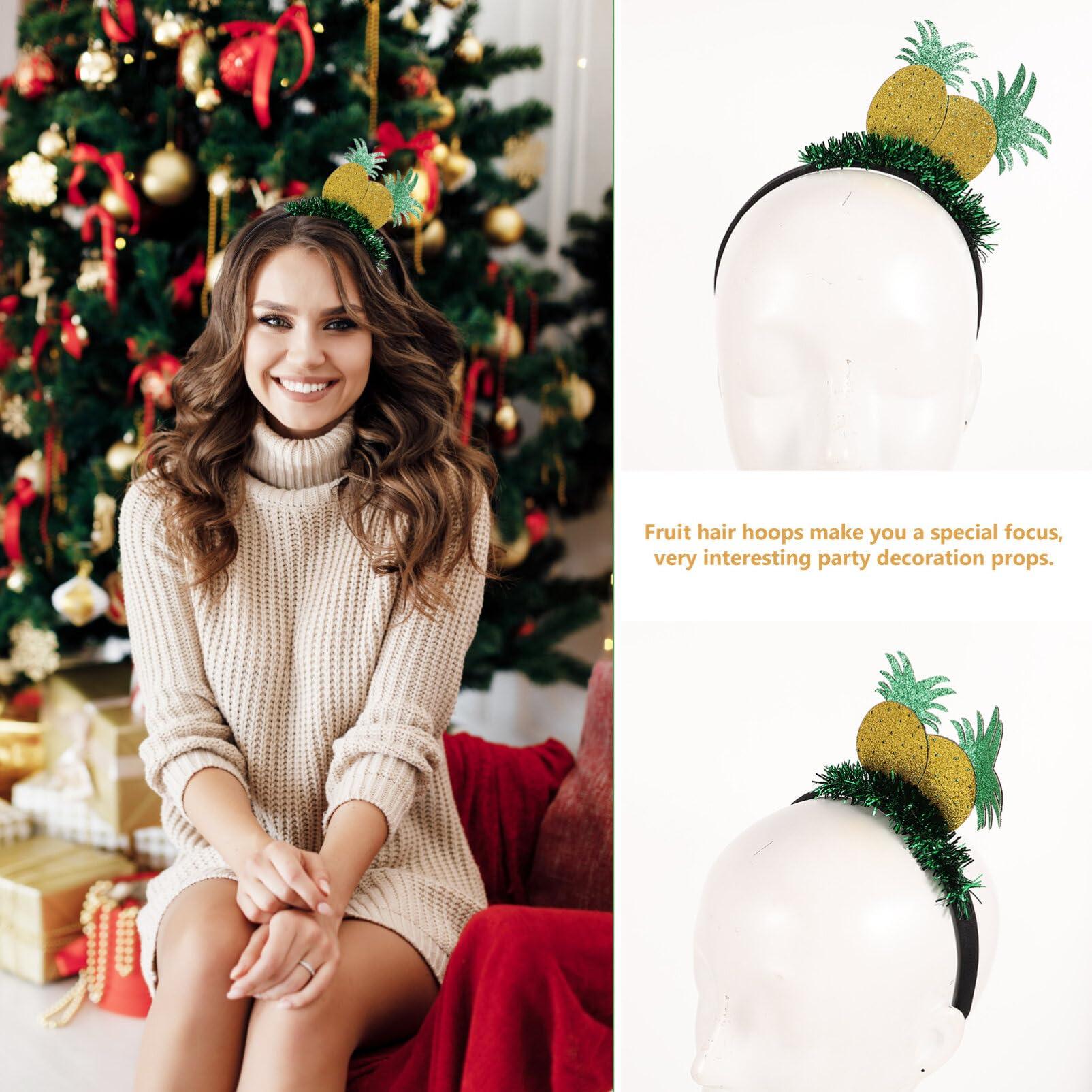 Ipetboom Ipetboom Pineapple Headband, 2pcs Hawaiian Tinsel Pineapple Head Boppers, Glitter Fruit Beach Pool Summer Party Hair Hoop Headwear Tropical Hair Accessories Decorations