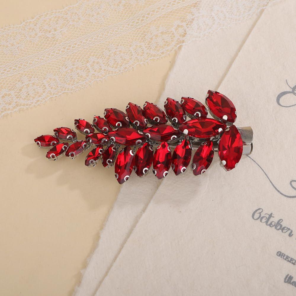 Teyglen Teyglen Red Rhinestone Hair Clips Bridal Crystal Hair Barrette for Women Christmas Headpiece Wedding Crystal Hair Clips Hair Piece Hair Accessories for Party Prom (Red)