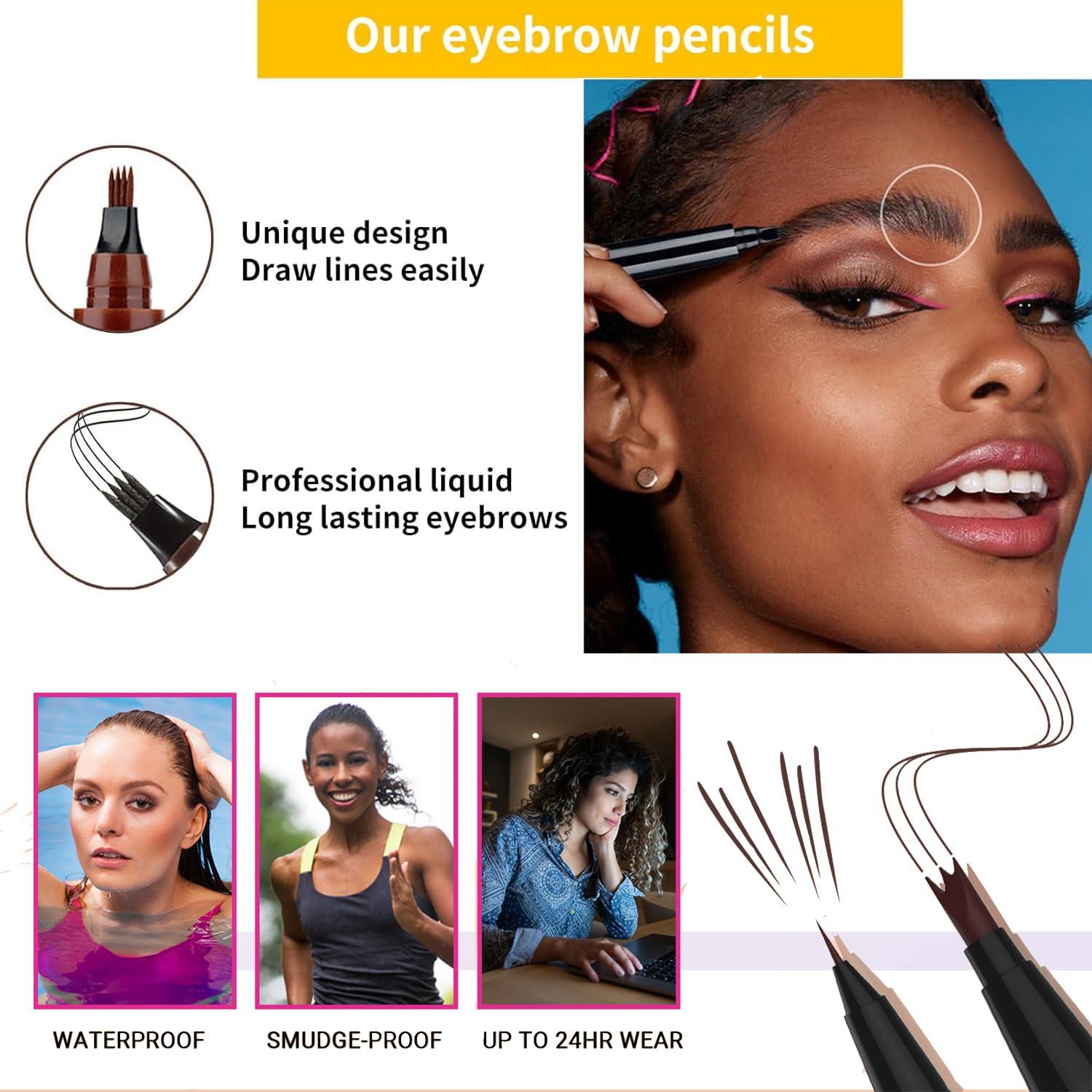 Bekoeen Magic 3D Microblading Eyebrow Pencil, Waterproof Eyebrow Pen,4 Tip Tip Tattoo Pencil Creates Natural Looking,Waterproof Makeup Fine Stroke Microblading Eyebrow Pencil (B)