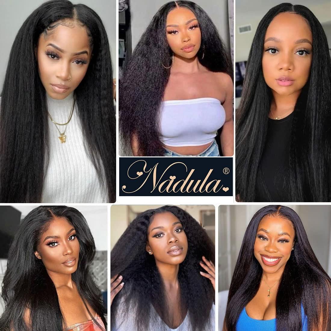 Nadula Nadula Kinky Straight U Part Wigs Human Hair for Women,Brazilian Glueless Upart Yaki Straight No Sew in No Glue Beginner Friendly Wigs Natural Black Color 18inch