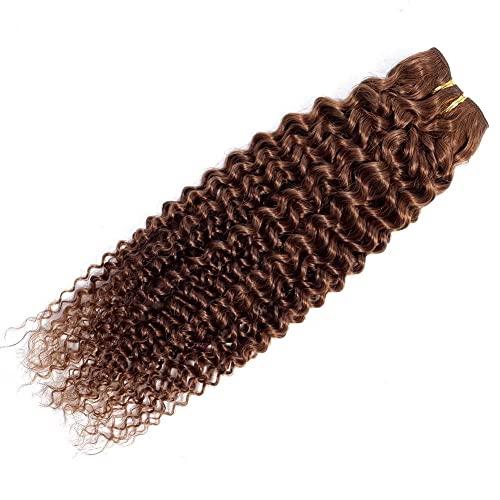 FEEL ME FEEL ME Curly Brazilian Hair Bundles 10A Premium Brazilian Kinky Curly Hair Weave Bundles Unprocessed Virgin Human Hair Extension Color 4 Light Brown Hair Bundles 1 Piece 100g 12 Inch