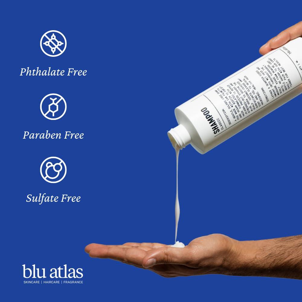 Blu Atlas Blu Atlas Men\'s Natural Shampoo - For All Hair Types - Gentle Cleansing, Deep Hydrating Shampoo Vegan Sulfate and Paraben-Free- Classic Scent, 16 oz.
