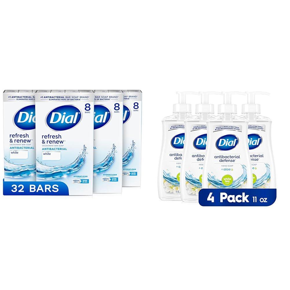 Dial Dial Antibacterial Bar Soap 32 Pack & Liquid Hand Soap 4 Pack - Refreshing White Tea Scent, Moisturizing
