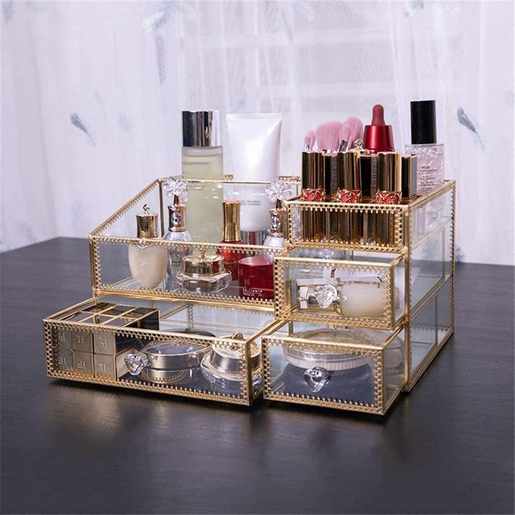 SMSOM SMSOM Makeup Organizer, Countertop Cosmetic Storage Box Mirror Glass Beauty Display, Ideal for Bedroom and Bathroom Countertops