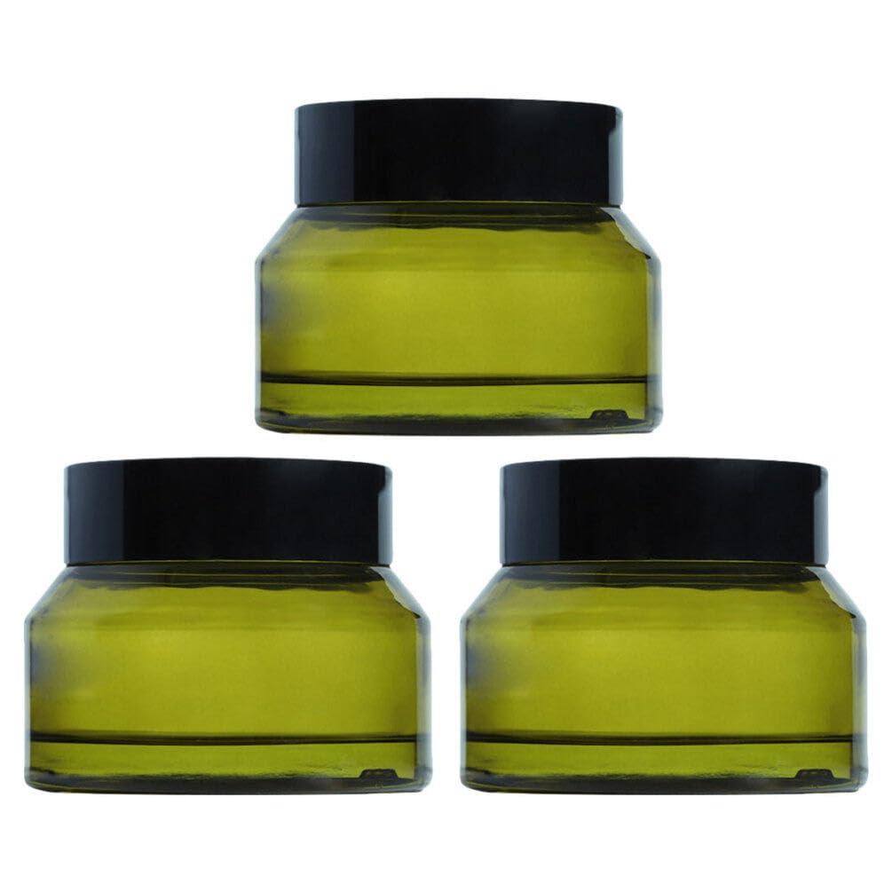 Baluue Baluue Glass Cosmetic Cream Jars, 3pcs Empty Refillable Green Cosmetic Containers Sample Pot with Lids for Lotion, Lip Balm, Eye Cream 50g Portable Makeup Travel Bottles
