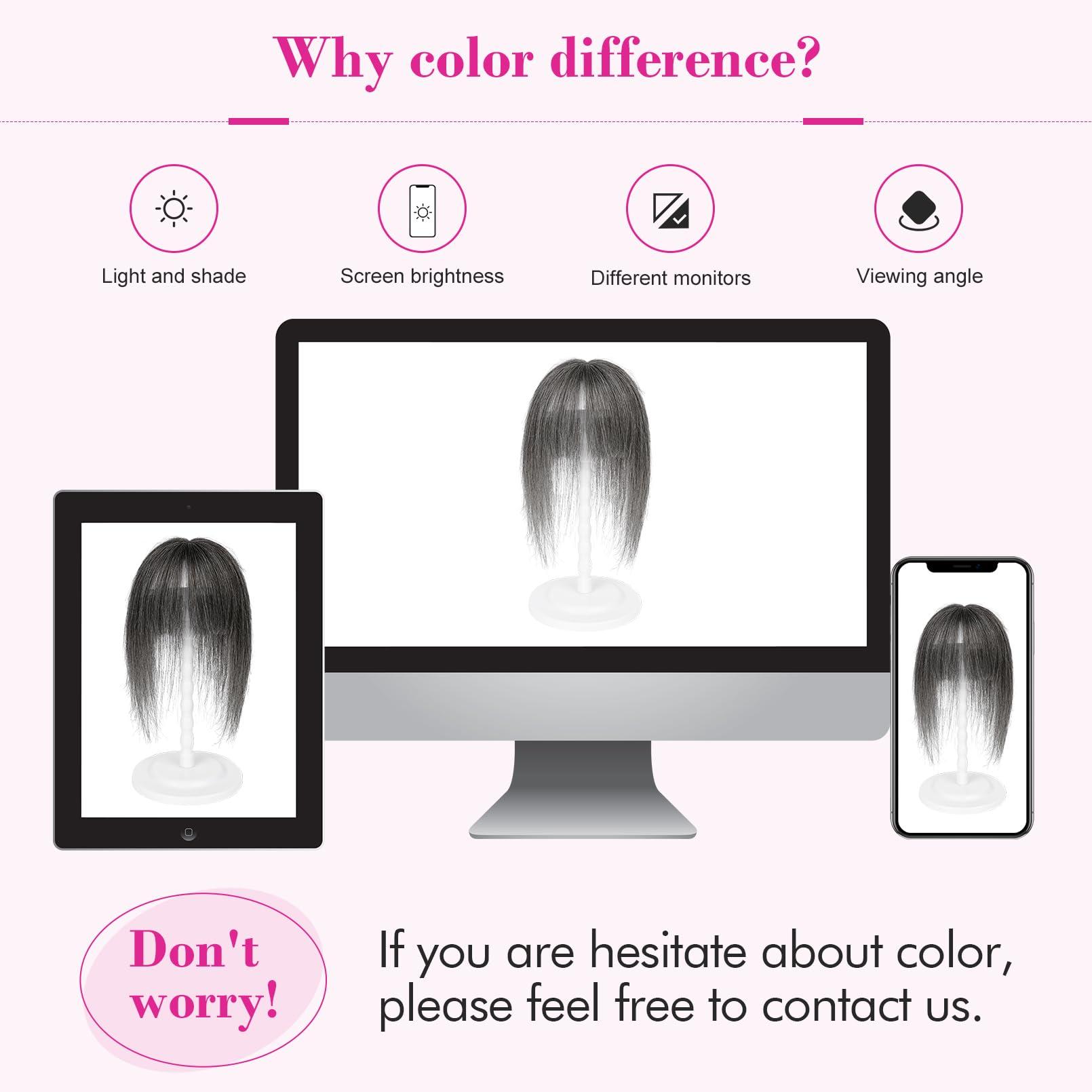 REECHO REECHO Hair Toppers for Women Real Human Hair, 10 inch Hair Toppers with Bangs, Hair Topper for Women with Thinning Hair, Dark Grey