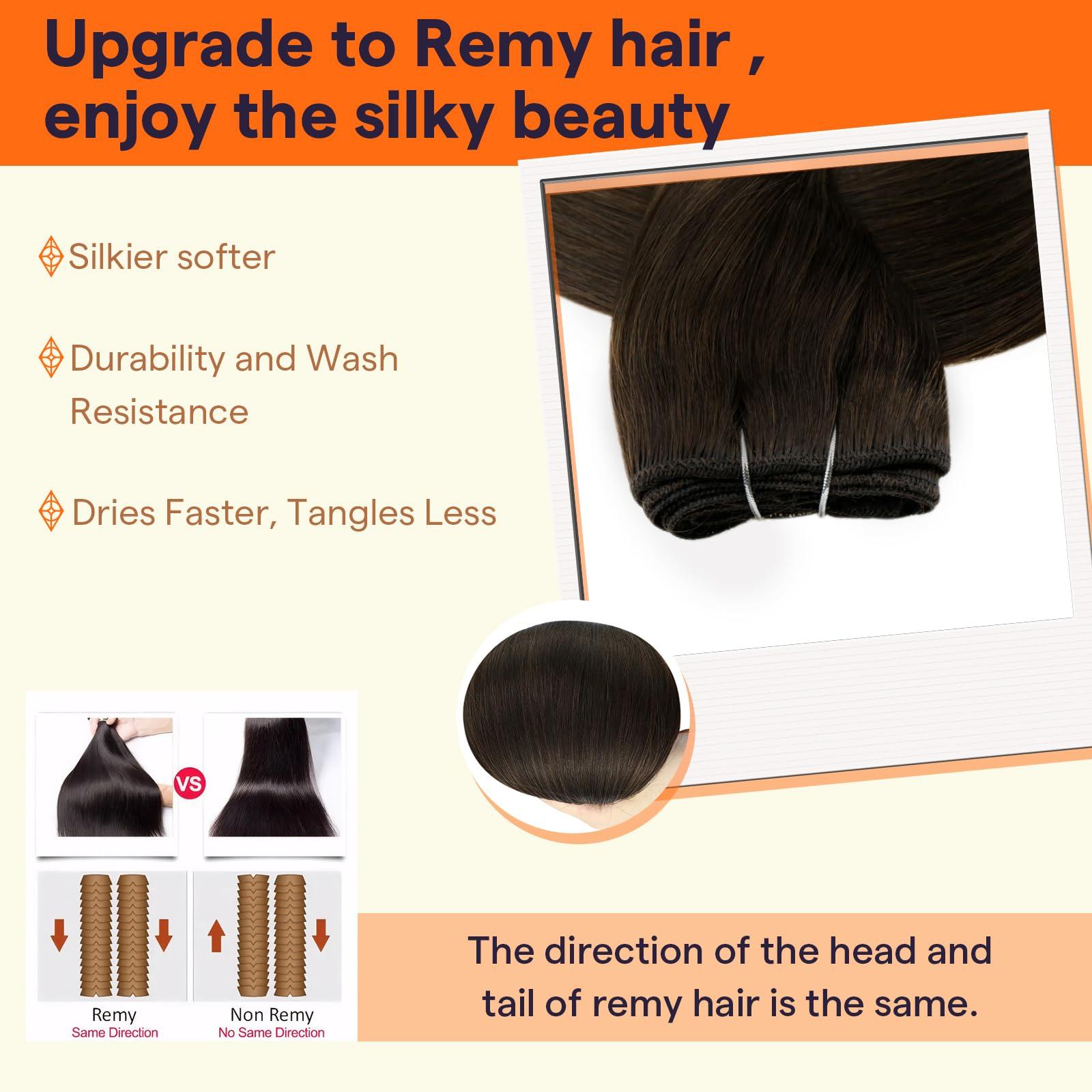 Full Shine Full Shine Weft Hair Extensions Human Hair Color Dark Brown Hair Extensions Remy Straight Hair Weft Extensions Sew In Human Hair For Women Invisible Hair Weft For Women 50G 10 Inch