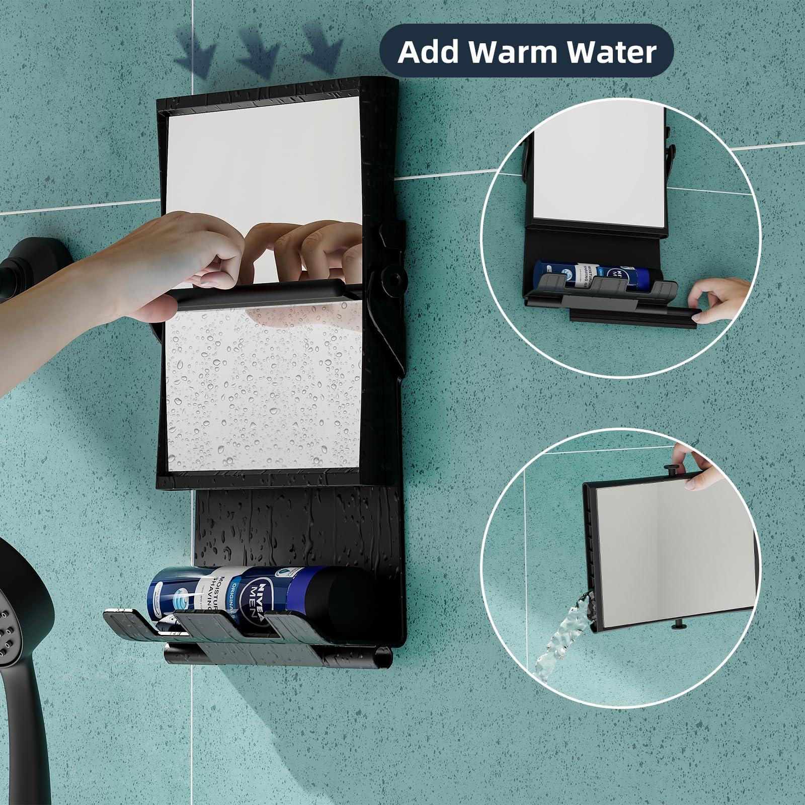 APLOP APLOP Fogless Mirror for Shower with Dual-Sided 1X/3X Magnification, Fogless Shower Mirror with Small Squeegee and Adhesive Hook, Rust-Proof and Black