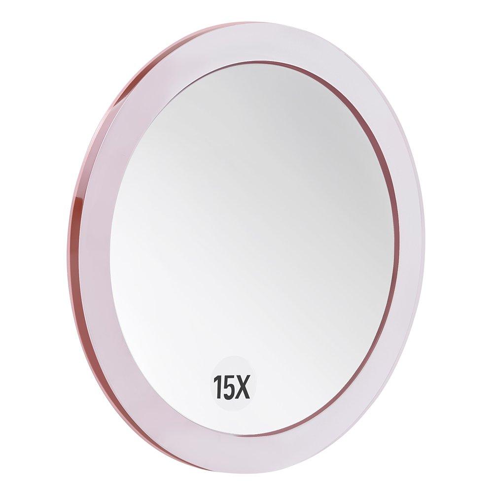 SANTOO SANTOO 15X Magnifying Mirror - with 3 Mounting Suction Cups - Used for Precise Makeup - Eyebrows/Tweezing - Blackhead/Blemish Removal - Bathroom/Travel Makeup Mirror - 6 Inch Round (Rose Gold)