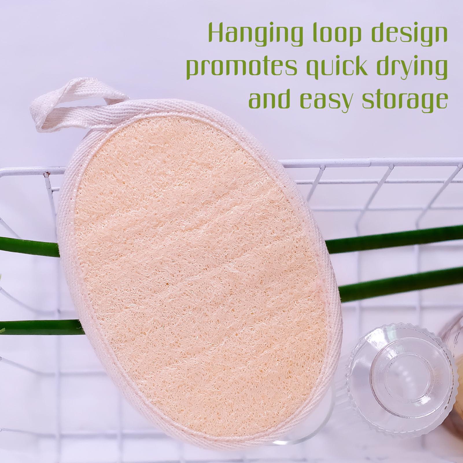 GLOBOTECH Natural Loofah Exfoliating Body Scrubber - 2 Pcs Bath Shower Loofah Sponge Pads for Women and Men, for Face and Body That Gets You Clean, Made with Natural Shower Loofah Sponge.
