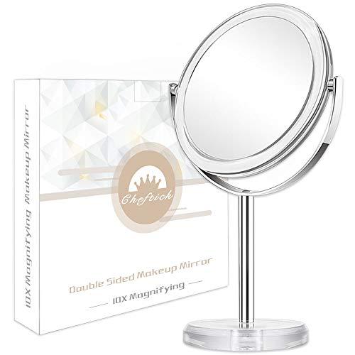 Cheftick Cheftick Double Sided 1X & 10X Magnifying Makeup Mirror, Tabletop Magnified Vanity Mirror with 360 Degree Swivel for Bathroom or Bedroom, Transparent