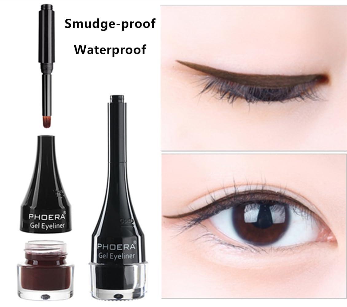 Go Ho Go Ho Dark Brown Gel Eyeliner Pot,Matte Cream Eyeliner Makeup,Smooth Highly Pigmented Long Lasting Gel Eyeliner with Brush,Eye Liner Gel Pot for Women,203 Brown