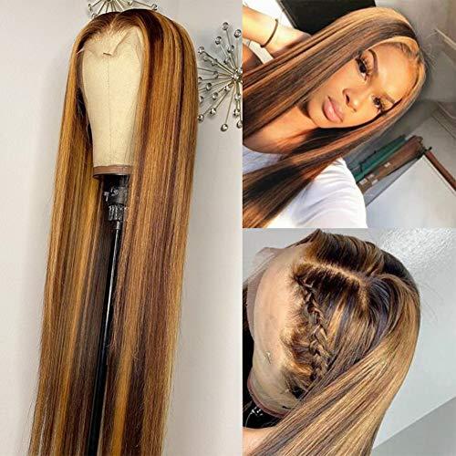 Wig Slayer Highlight Straight Lace Front Wigs Human Hair with Baby Hair Deep Part 13x6 Lace Front Human Hair Wigs for Black Women Pre Plucked Full Lace Wigs (22 inch, 13x4 Lace Front Wig)